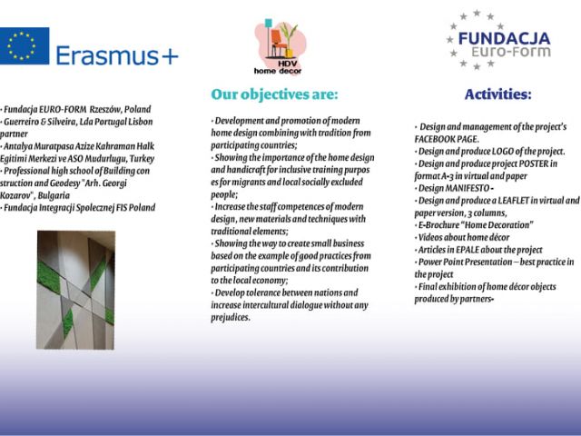 Проект ERASMUS+: „Home Décor – vocational skills to decorate indoor spaces - HDV+“ KA 2 VET